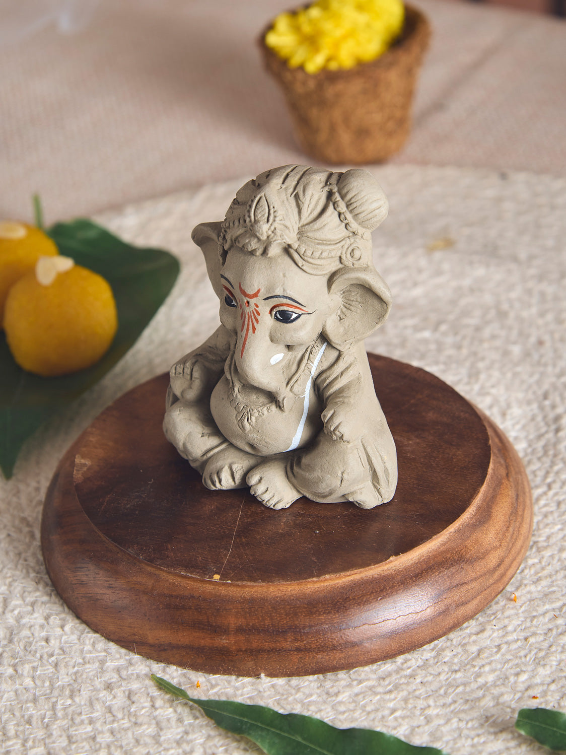 Sumukha: One with a Beautiful and Auspicious Face | Plantable Clay Ganesha | 3.7 inches