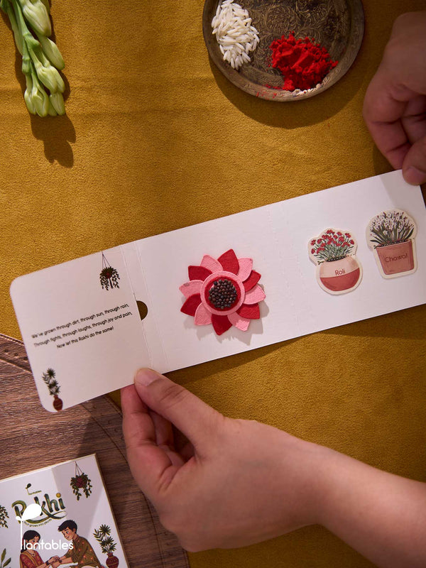 Whorlwind Rakhi, layered petal design in plantable seed paper